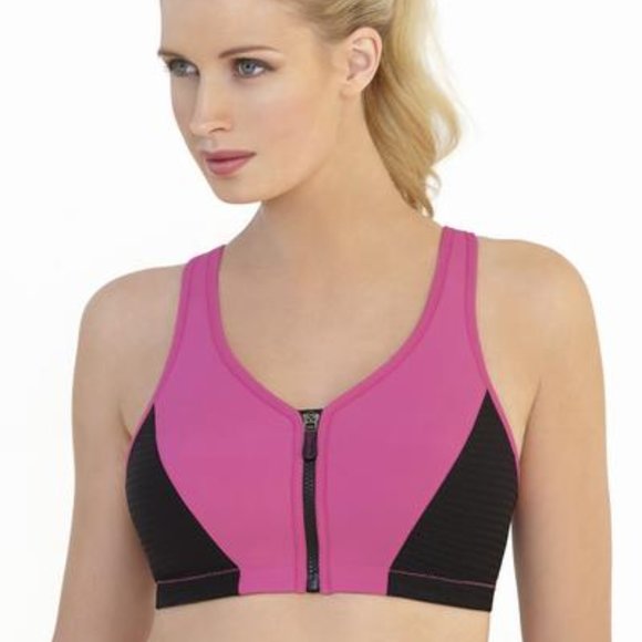 Set of 3! 34F Glamorise SPORT Bra (HIGH-IMPACT) Pink (RACERBACK) T-Back Zip NEW - Picture 10 of 16